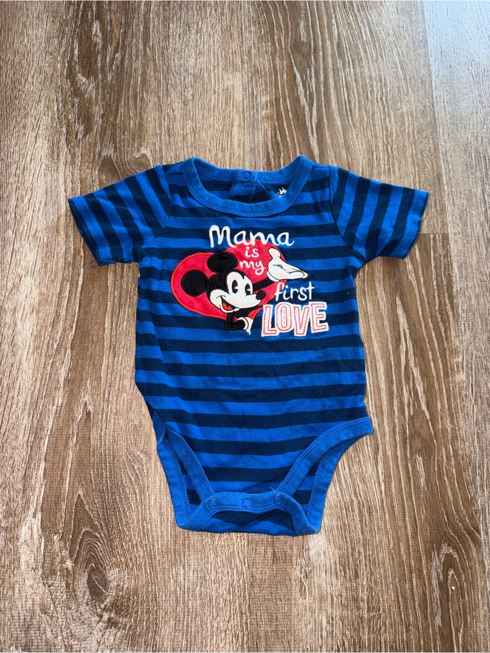 Disney Blue Striped "Mama is My First Love" Baby One-Piece